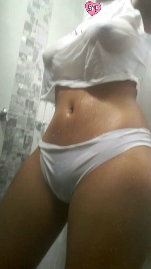 Girl taking shower and showing sexy navel