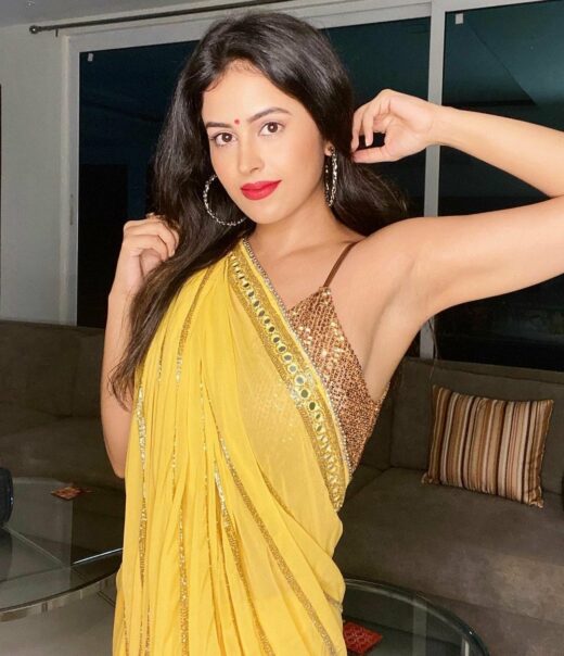 Sexy College Girl in Yellow Saree